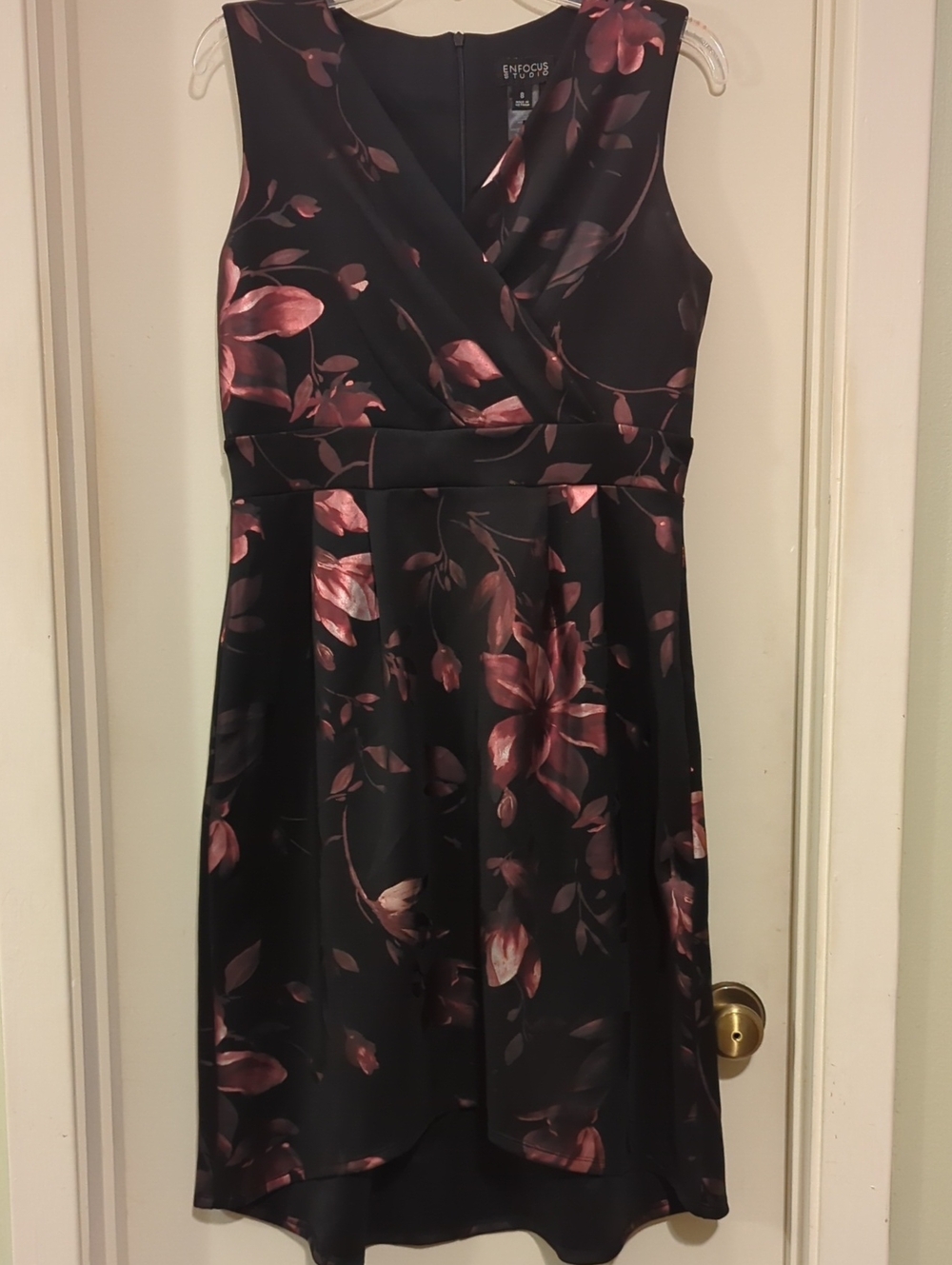 Enfocus Studio Black Midi Dress with Rose Metallic Floral